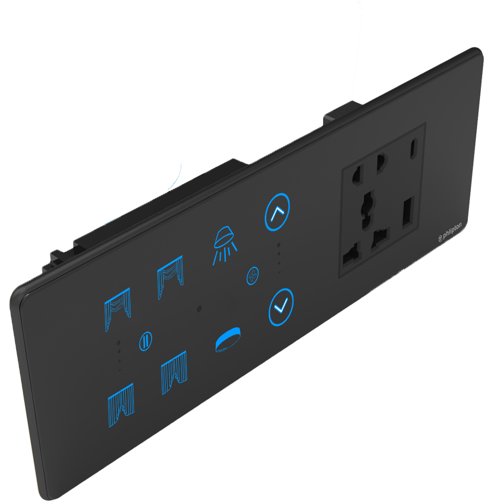 SR56. Luxeray 2 Switch + 1 FAN + 2 Curtain + 5 Pin Socket + USB Type A & C 18W Fast charging- 6/8M (2+1+2+1U)