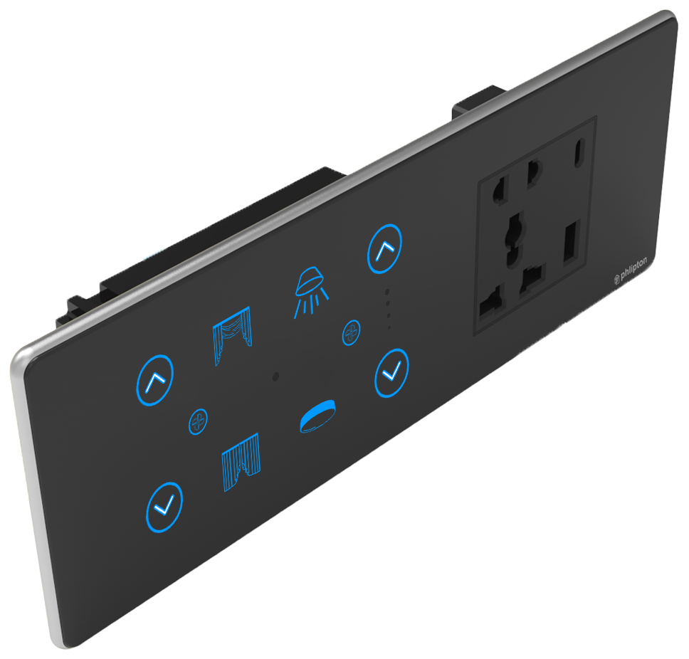 SR58. Luxeray 2 Switch + 2 FAN + 1 Curtain+ 5 Pin Socket + USB Type A & C 18W Fast charging- 6/8M (2+2+1+1U)