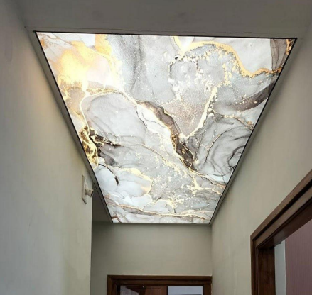 [STC-AM-PF] SR184. Zigbee Printed Straight Febric Stretch Ceiling Material - CCT tunable Dimmable (Imported Waterproof Febric + Metal Profile For Febric fitting + Led strip + Zigbee Controller + Power Supply) Per Sq Feet rate