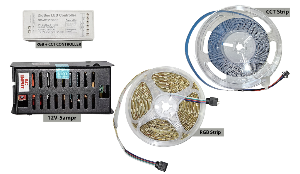 SR196|197. ZigBee High Quality Premium RGBCCT Led Strip (12V RGB-60led/Meter | CCT-240led/Meter) For Profile Making With Driver and Power Supply Pack (Music Sync)