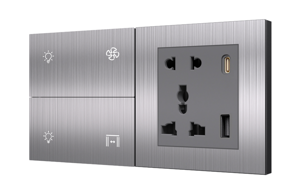 SR2. TITAN ZigBee 4 Switch + 5 Pin Socket + USB Type A & C 18W Fast charging (4L / 1L+1F) : 4M (4S+SK)