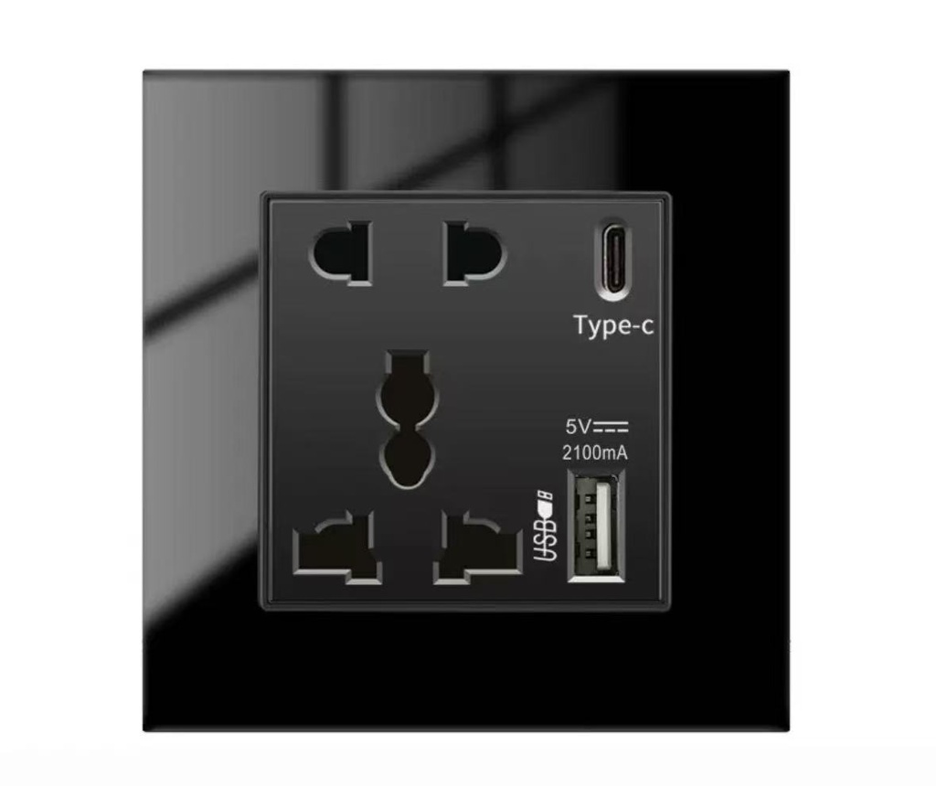 SR22. Luxeray 2M 5 Pin Socket + USB Type A & C 18W Fast charging - glass panel (0+0+0+1U)