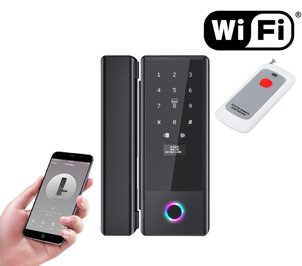 [PN-GDL-GS1] SR220. WiFi Series G1 Smart Biometric Glass Door Lock With App Support + Passcode + Fingerprint + Machanical key (With Wireless Remote)