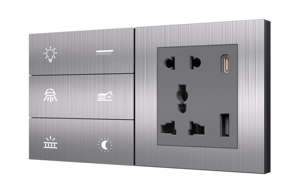 SR3. TITAN ZigBee 6 Switch + 5 Pin Socket + USB Type A & C 18W Fast charging (4L+2SC / 1L+1F+2SC) : 4M (6S+SK)