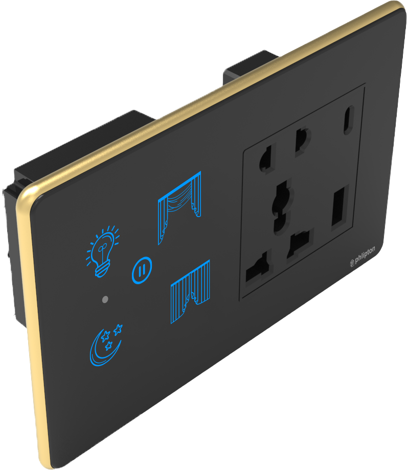 SR38. Luxeray 2 Switch +1 Curtain + 5 Pin Socket + USB Type A & C 18W Fast charging- 4M (2+0+1+1U)