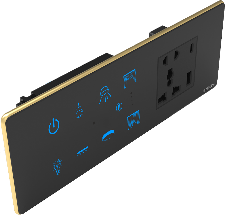 SR52. Luxeray 6 Switch + 1 Curtain + 5 Pin Socket + USB Type A & C 18W Fast charging- 6/8M (6+0+1+1U)