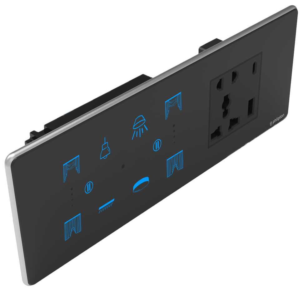 SR53. Luxeray 4 Switch + 2 Curtain + 5 Pin Socket + USB Type A & C 18W Fast charging- 6/8M (4+0+2+1U)