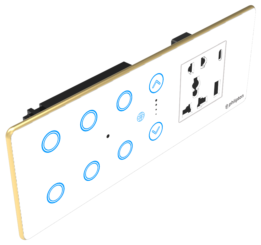 SR54. Luxeray 6 Switch + 1 FAN + 5 Pin Socket + USB Type A & C 18W Fast charging- 6/8M (6+1+0+1U) & 6/8M (6+1+0+1UL)