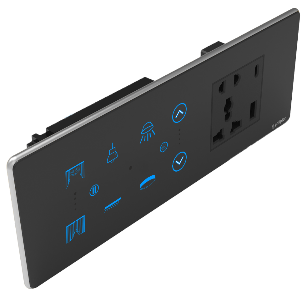 SR55. Luxeray 4 Switch + 1 FAN + 1 Curtain + 5 Pin Socket + USB Type A & C 18W Fast charging- 6/8M (4+1+1+1U)