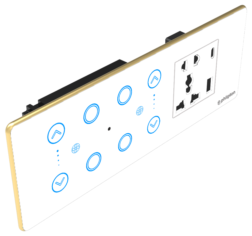 SR57. Luxeray 4 Switch + 2 FAN + 5 Pin Socket + USB Type A & C 18W Fast charging- 6/8M (4+2+0+1U)