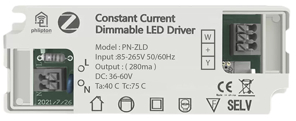 SR91. 12W-18W High Voltage ZigBee dimmable & CCT changing Led Downlight & Cob Driver (DC:280mA / 36-60V)