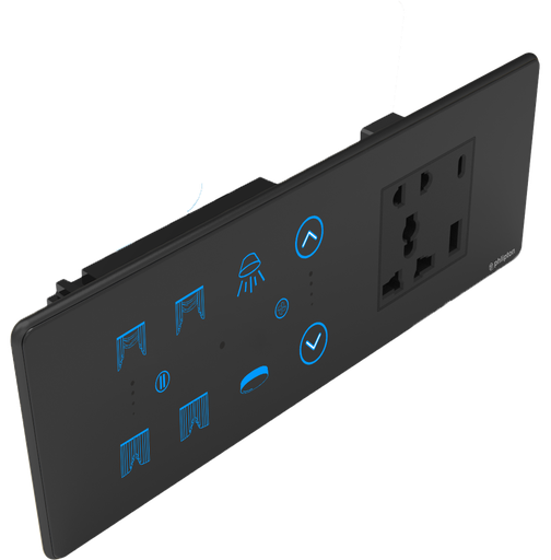 SR56. Luxeray 2 Switch + 1 FAN + 2 Curtain + 5 Pin Socket + USB Type A & C 18W Fast charging- 6/8M (2+1+2+1U)