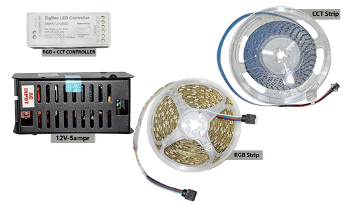 SR196|197. ZigBee High Quality Premium RGBCCT Led Strip (12V RGB-60led/Meter | CCT-240led/Meter) For Profile Making With Driver and Power Supply Pack (Music Sync)