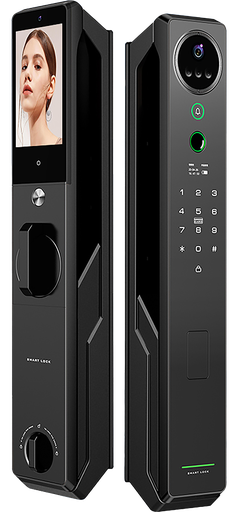 [PN-WDL-S5Pro] SR207. Series 5 Pro WiFi-LE Smart Face Recognition Door Lock With Camera And screen with Active Doorbell Feature 2way Talk + Any Time Mobile App Unlock + Finger print + RFid + passcode + mechanical key + OTP + Active Smart Lock Bind Technology + Dual Full Size 4200Mah rechargable Battery for double Battery backup (Metallic Black)