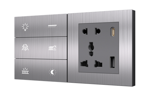 SR3. TITAN ZigBee 6 Switch + 5 Pin Socket + USB Type A & C 18W Fast charging (4L+2SC / 1L+1F+2SC) : 4M (6S+SK)