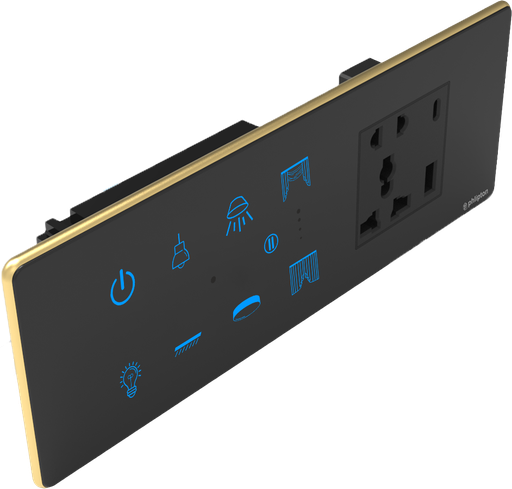 SR52. Luxeray 6 Switch + 1 Curtain + 5 Pin Socket + USB Type A & C 18W Fast charging- 6/8M (6+0+1+1U)